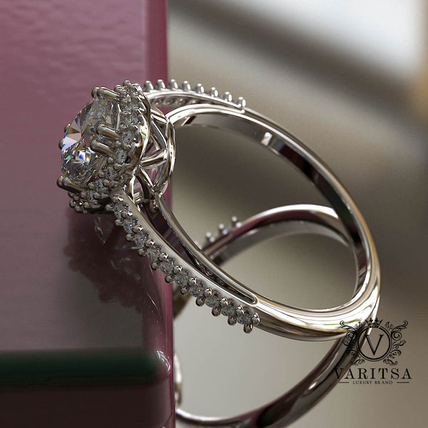 1.27ct Cushion Cut Diamond Halo Gold Engagement Ring - 04US07